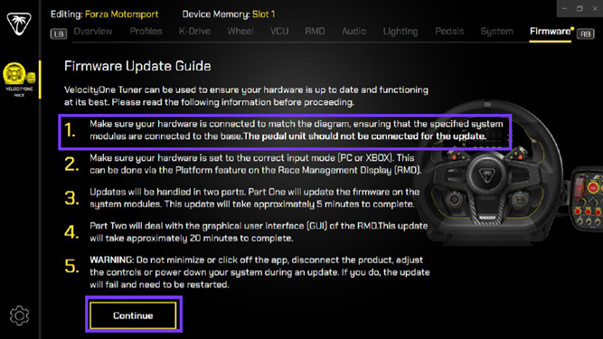 VelocityOne Race - Firmware Update